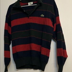 vintage Lacoste long-sleeve striped polo collared sweater size 4. 100% wool